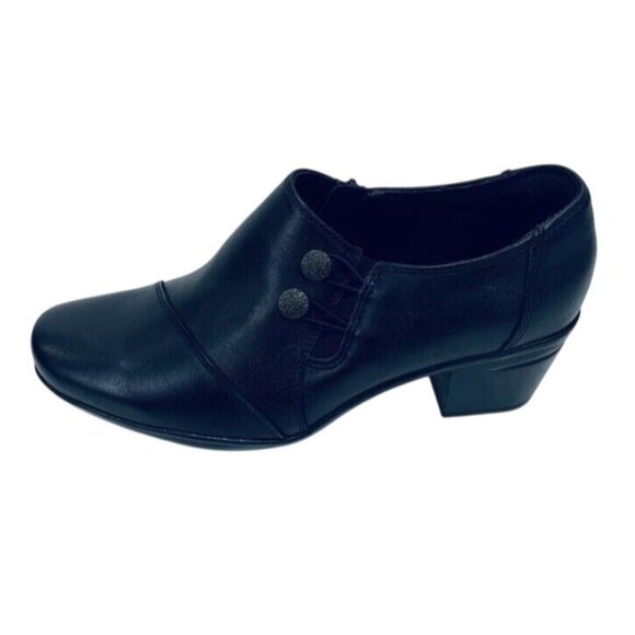 Clarks Emslie Warren Ortholite Ankle Bootie Black Leather Block Heel Pumps Sz 11 - Picture 5 of 11
